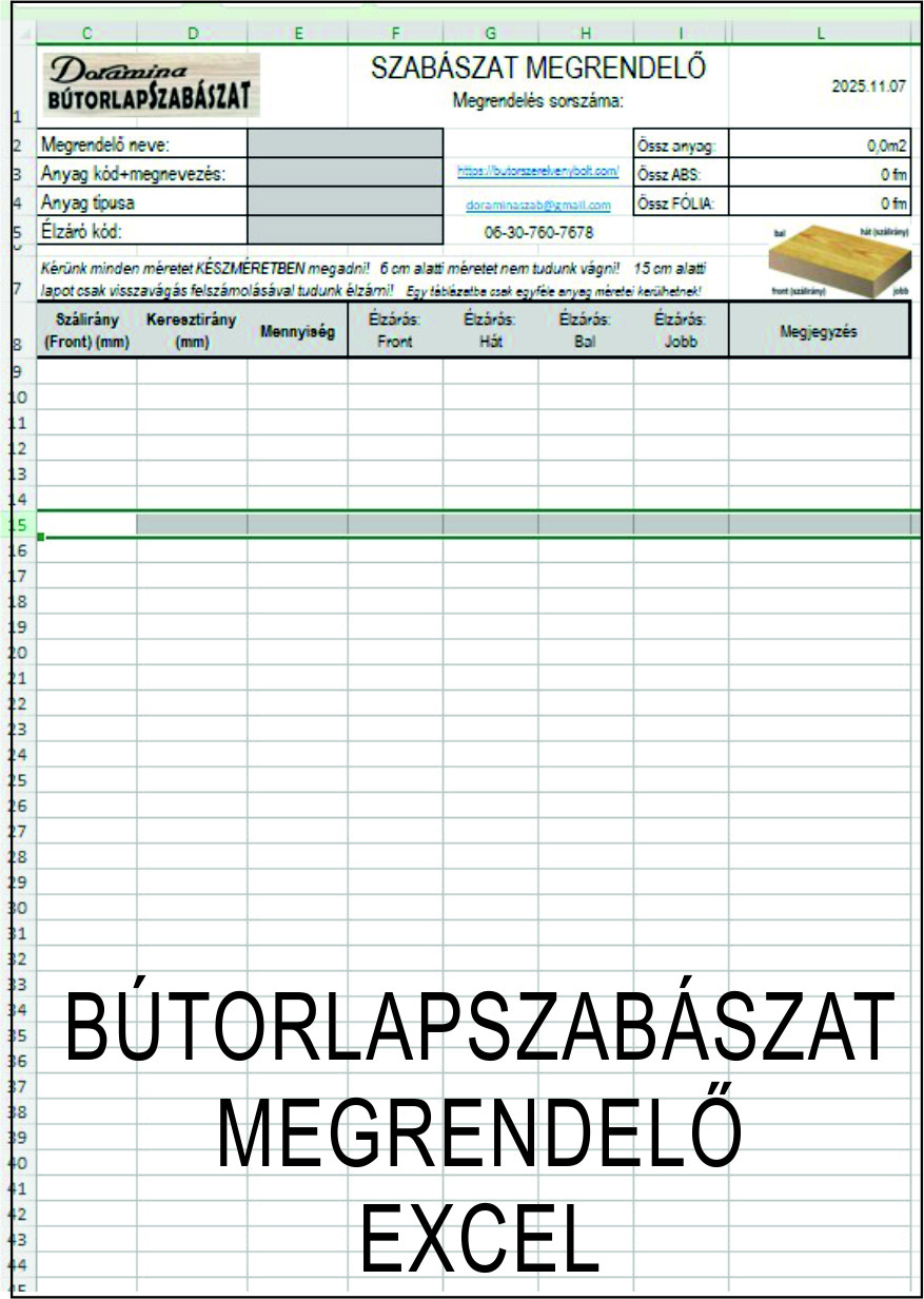 Szabászatmegrendelő excel táblázat