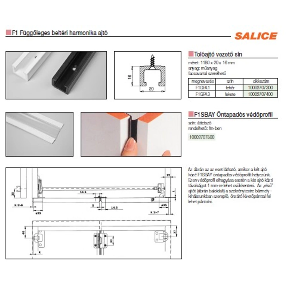 Kép 3/3 - FÜGGŐLEGES HARMÓNIKA VASALAT F1GFA1 AJTÓVEZETŐ SÍN 1180×20×16 mm FEHÉR