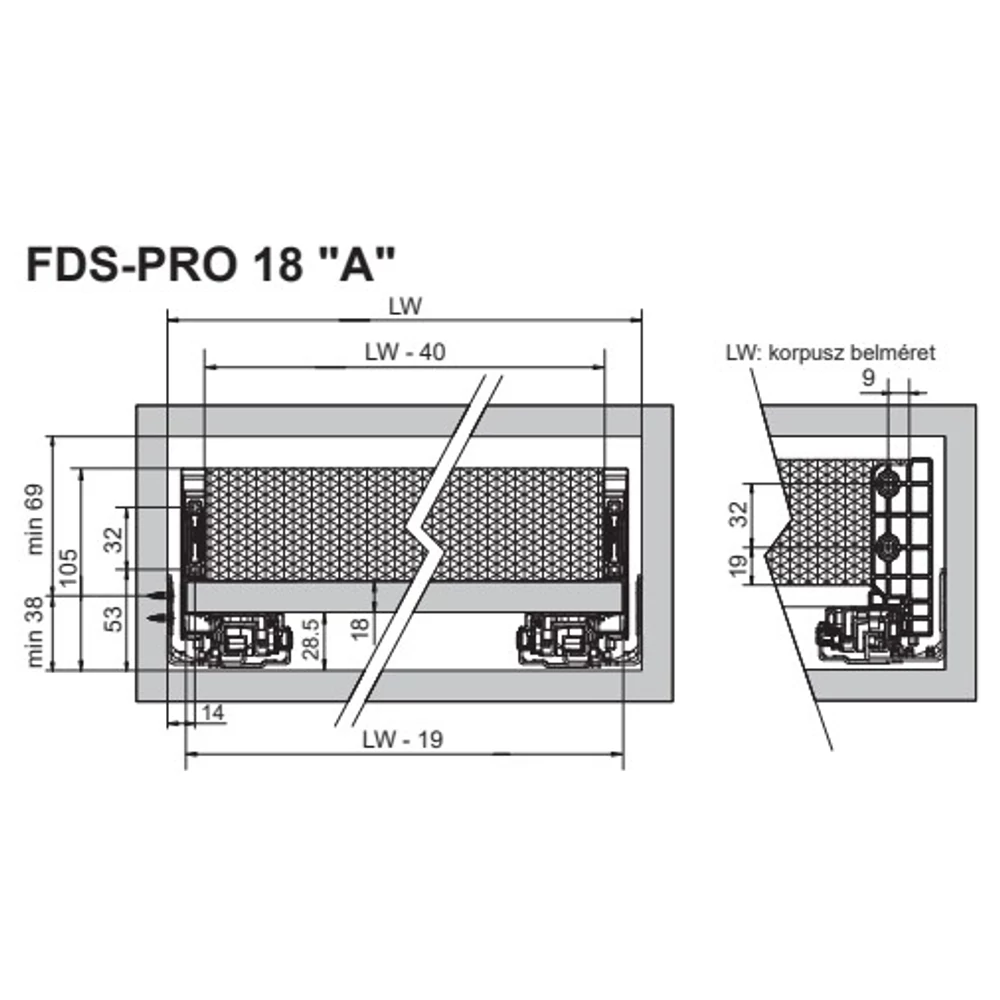 Kép 2/3 - FDS DUPLAFALÚ FÉM FIÓKOLDAL FDS-PRO 18 A 270mm 40kg FEHÉR