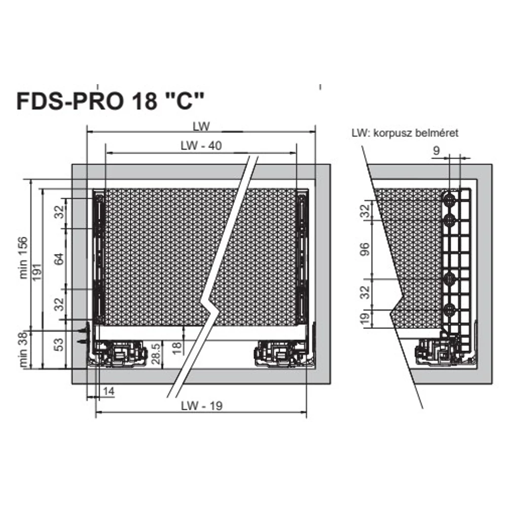Kép 2/3 - FDS DUPLAFALÚ FÉM FIÓKOLDAL FDS-PRO 18 C 350mm 40kg FEHÉR