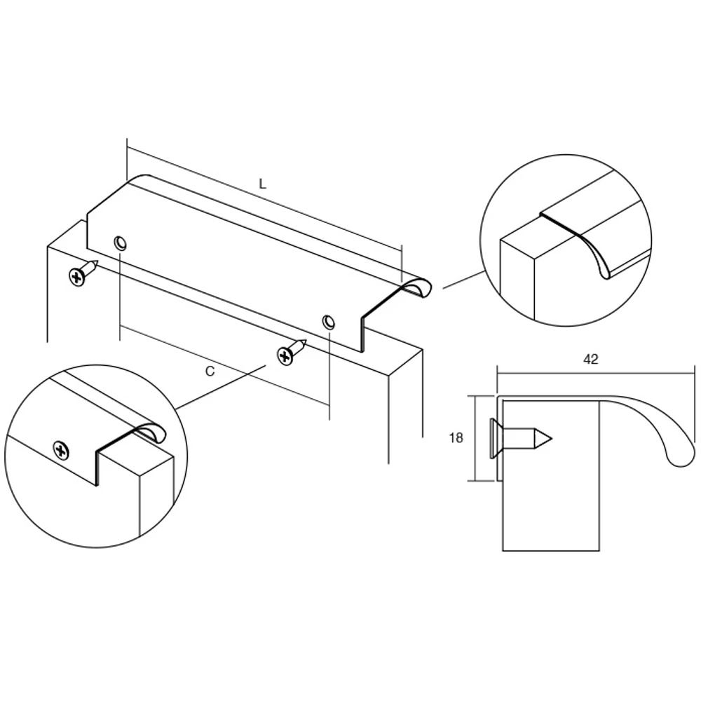 Kép 5/5 - Fogantyú  Viefe ONA  544mm, alumínium, csiszolt sárgaréz
