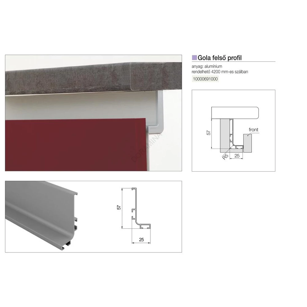 Kép 2/2 - GOLA PROFILRENDSZER FELSÖ PROFIL 4200x57x26mm ALUMÍNIUM