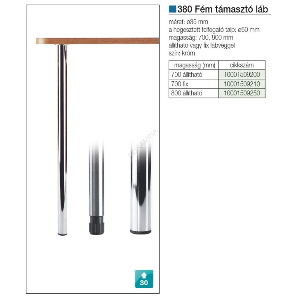 Kép 2/2 - TÁMASZTÓLÁB 380-AS FIX H=700 mm   ÁTM:35 mm KRÓM