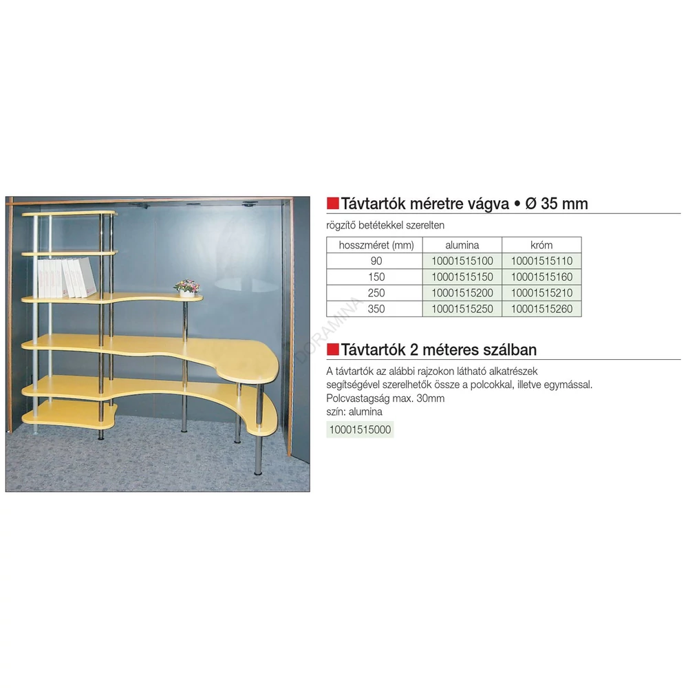 Kép 2/2 - TÁVTARTÓS POLCRENDSZER 535 09 C1 RR 00 TÁVTARTÓ Hossz:90mm  Átm:35mm KRÓM