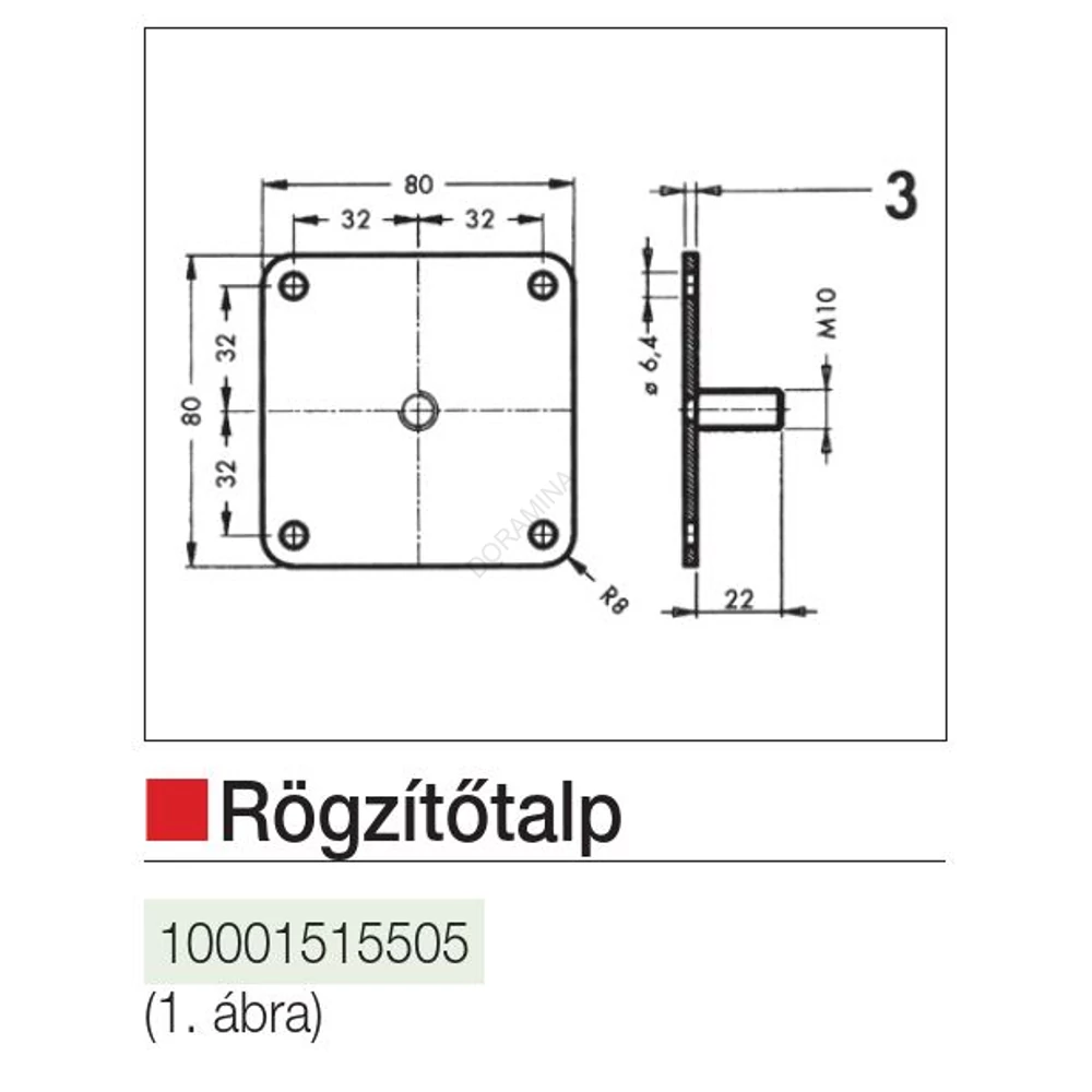 Kép 2/2 - TÁVTARTÓS POLCRENDSZER 812 00 Z1 P0 00 RÖGZÍTŐ TALP 80x80mm ACÉL
