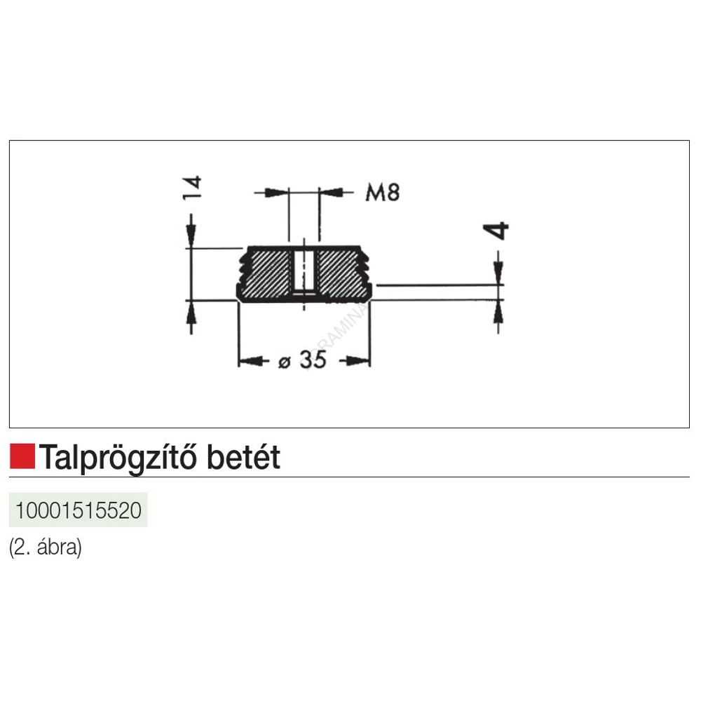 Kép 2/2 - TÁVTARTÓS POLCRENDSZER 535 00 P2 M8 T0 TALP RÖGZÍTŐ BETÉT M8X14mm  Átm:35mm FEKETE