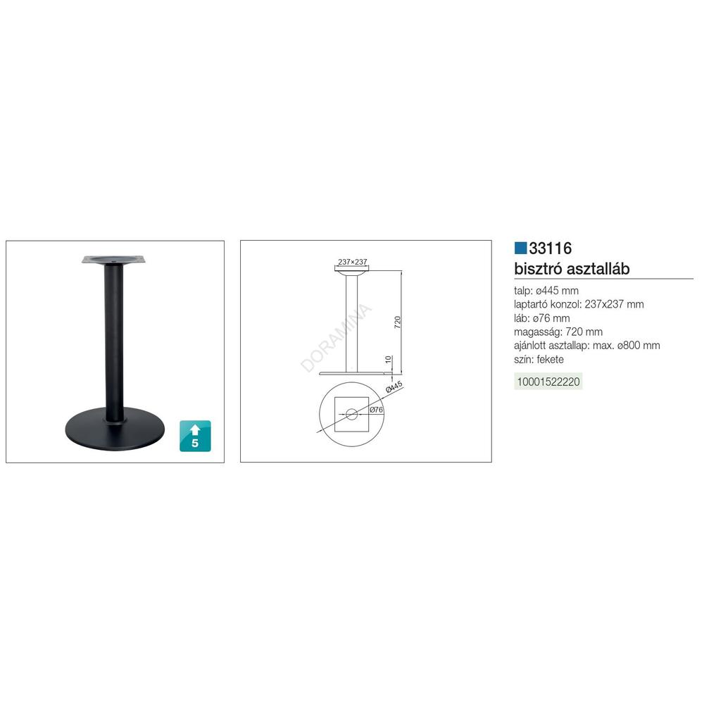 Kép 2/2 - BISZTRÓ ASZTALLÁB 33116 BISZTRÓLÁB 720 mm, TALP D:445mm FEKETE