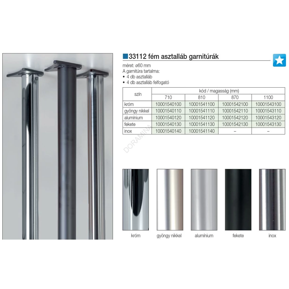 Kép 3/3 - ASZTALLÁB 33112 1100mm átm:60mm GYÖNGY NIKKEL 4 db-os garnitúra
