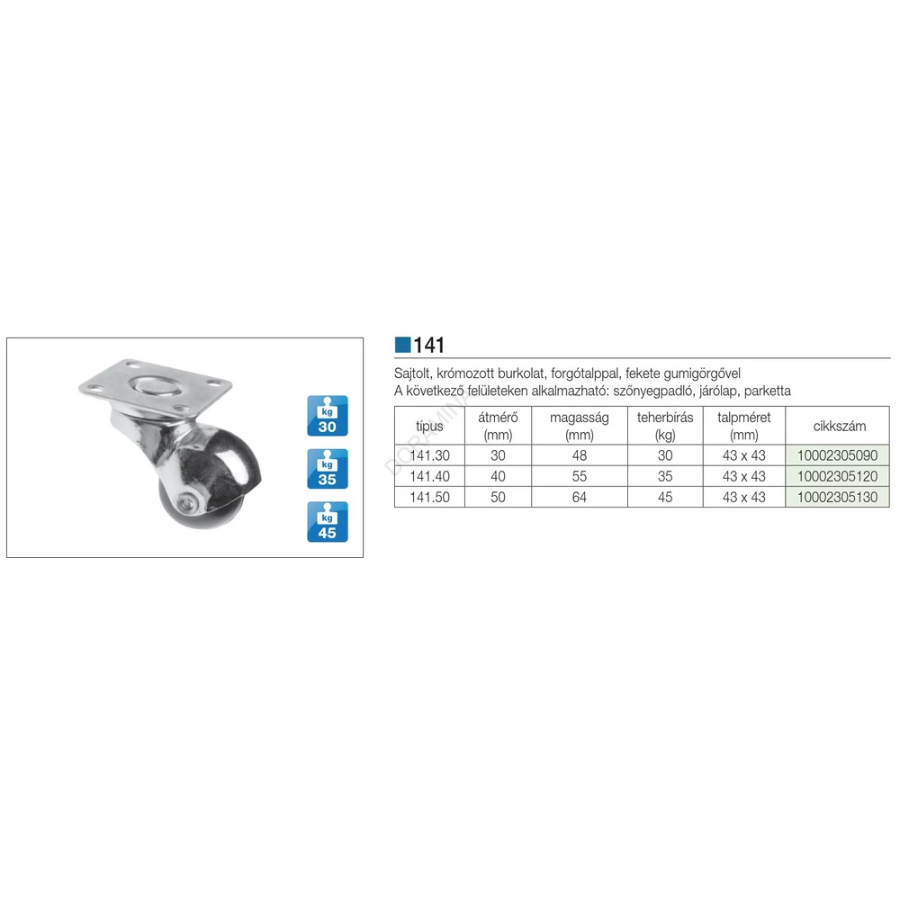 Kép 2/2 - BELTÉRI BÚTORGÖRGŐ 141.40 TALPAS 40mm  35kg KRÓM