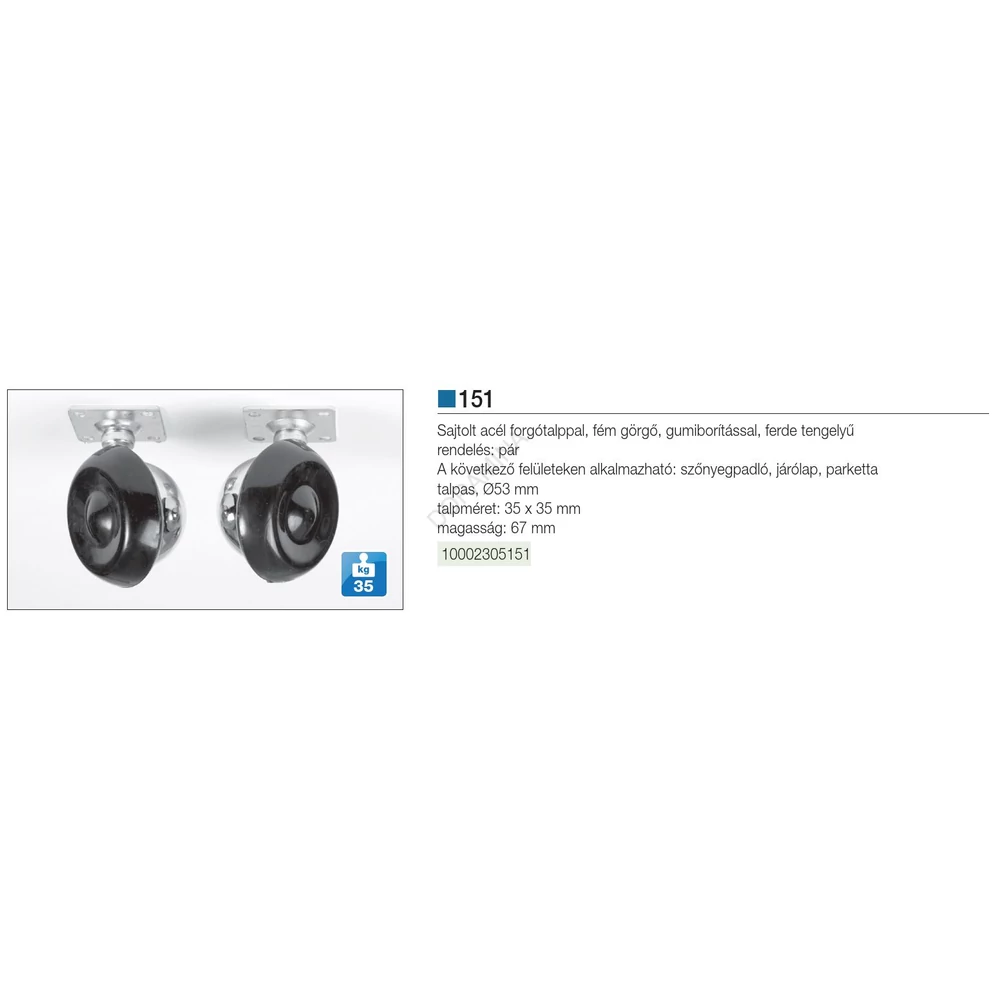 Kép 2/2 - BELTÉRI BÚTORGÖRGŐ 151.055 TALPAS 55mm  35kg KRÓM