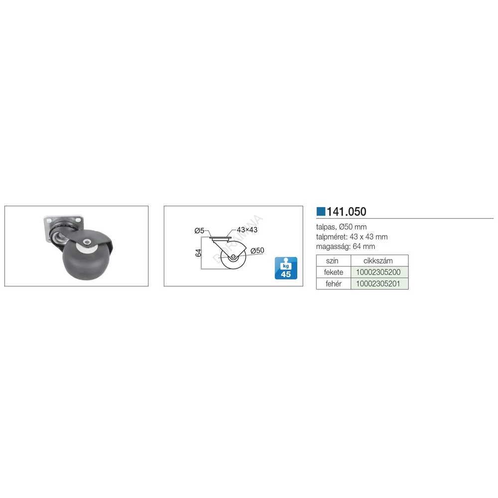 Kép 2/2 - BELTÉRI BÚTORGÖRGŐ 141.050W TALPAS 50mm  45kg FEHÉR