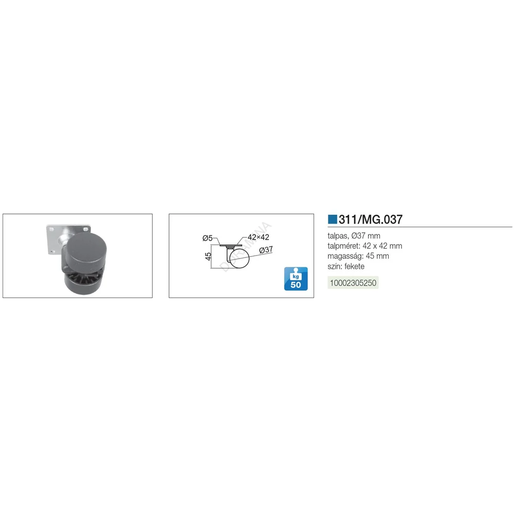 Kép 2/2 - BELTÉRI BÚTORGÖRGŐ 311/MG.037 TALPAS 37mm  50kg FEKETE  EXTRA ERŐSÍTETT!!