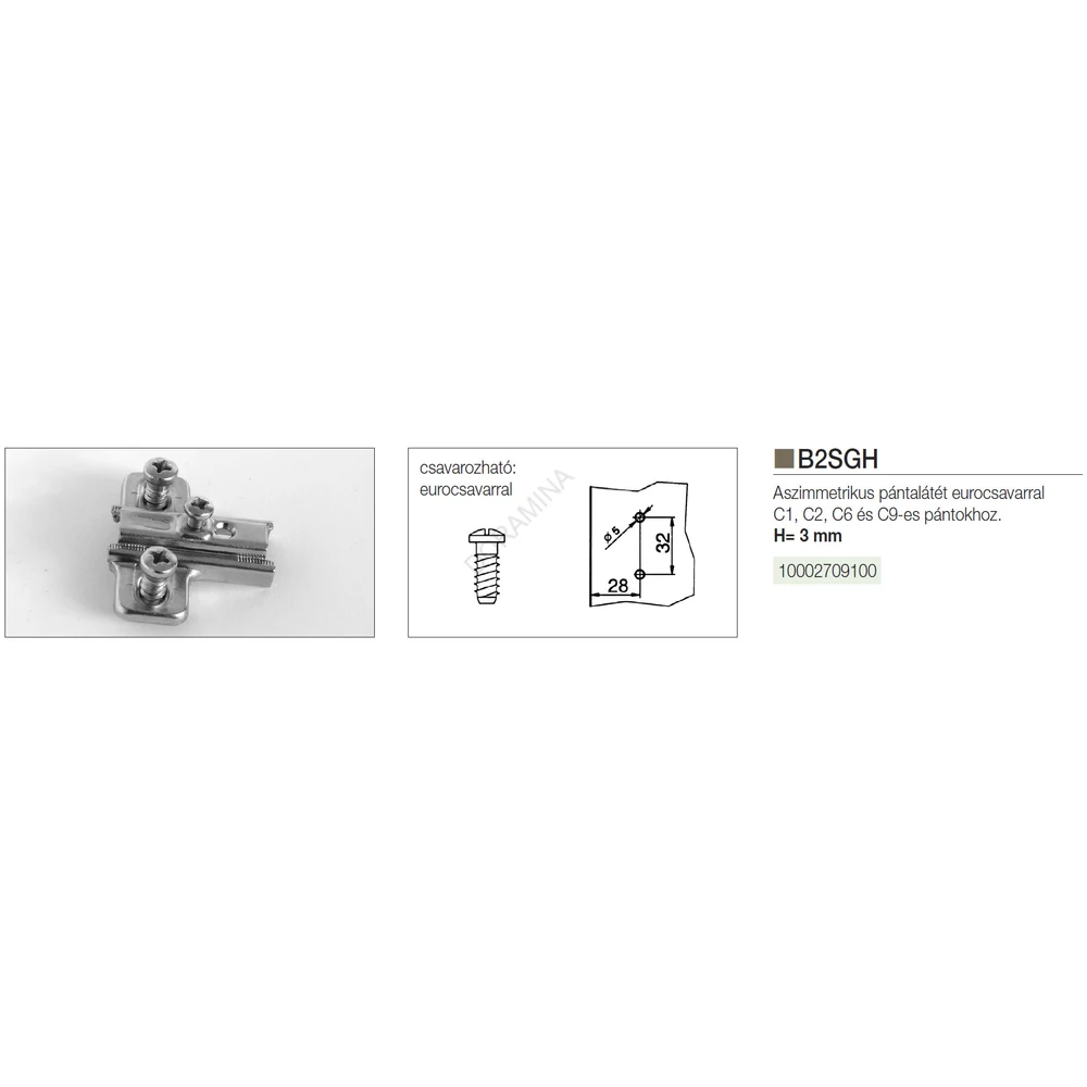 Kép 2/3 - PÁNTALÁTÉT SALICE B2SGH39 CSAVARRAL NORMÁL, 3 mm NIKKEL