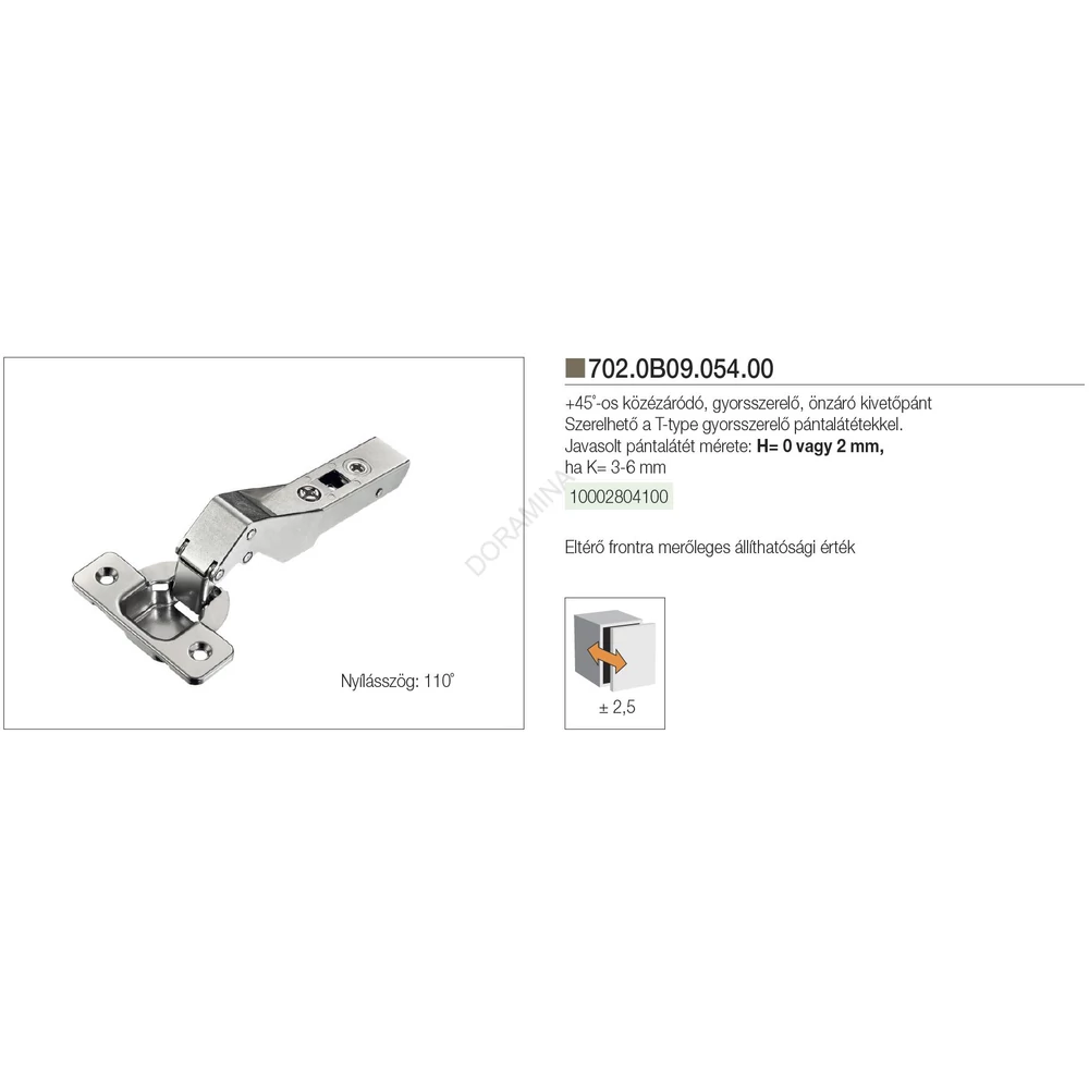 Kép 2/3 - BÚTORPÁNT TITUS 702.0B09.054.00 T-TYPE KLIPPES 45 FOKOS KÖZÉZÁRÓDÓ NIKKEL