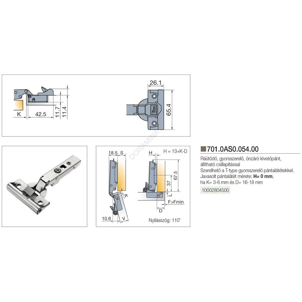 Kép 3/4 - BÚTORPÁNT TITUS 701.0AS0.054.00 T-TYPE KLIPPES GLISSANDO RÁÜTŐDŐ NIKKEL