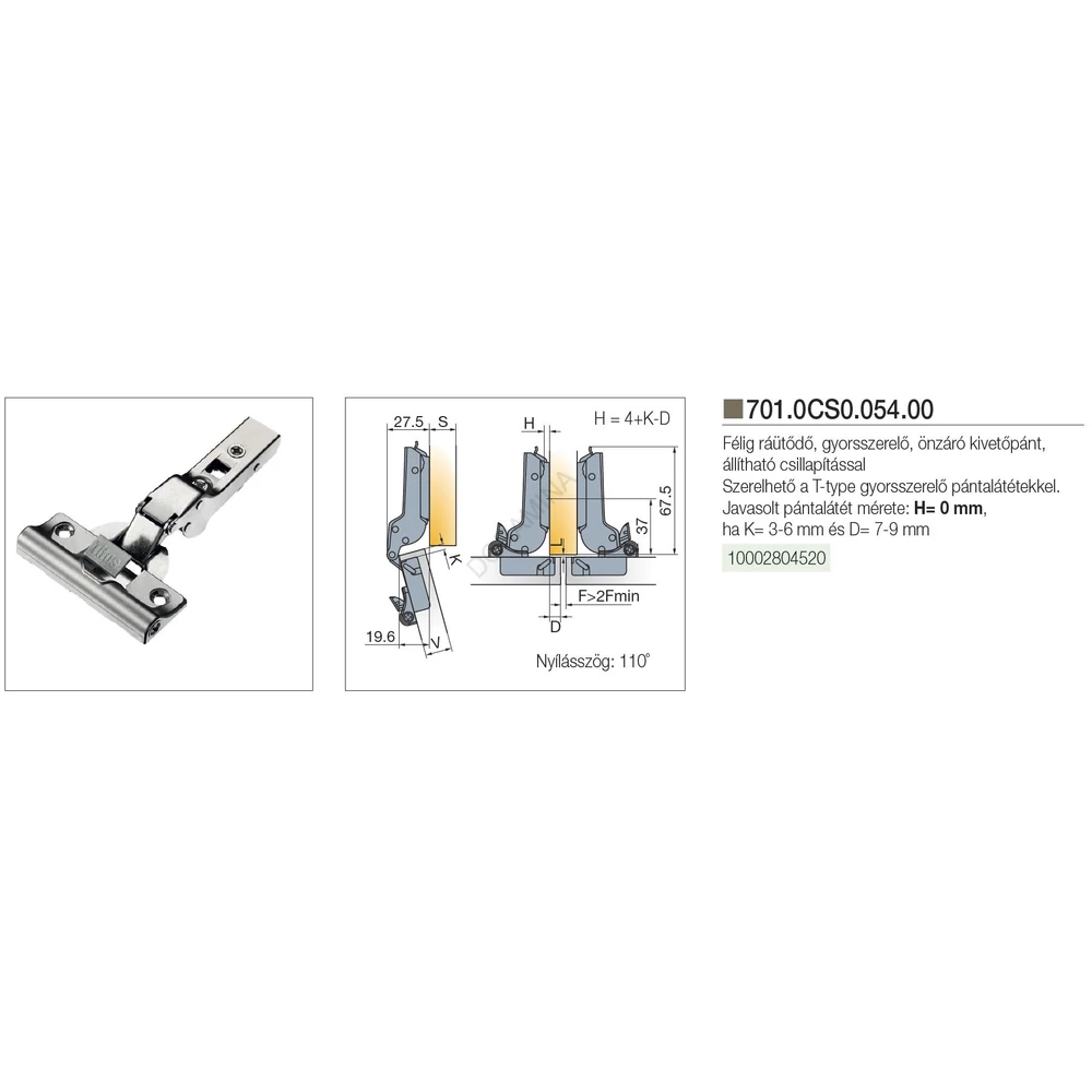 Kép 3/4 - BÚTORPÁNT TITUS 701.0CS0.054.00 T-TYPE KLIPPES GLISSANDO FÉLIG RÁÜTŐDŐ NIKKEL