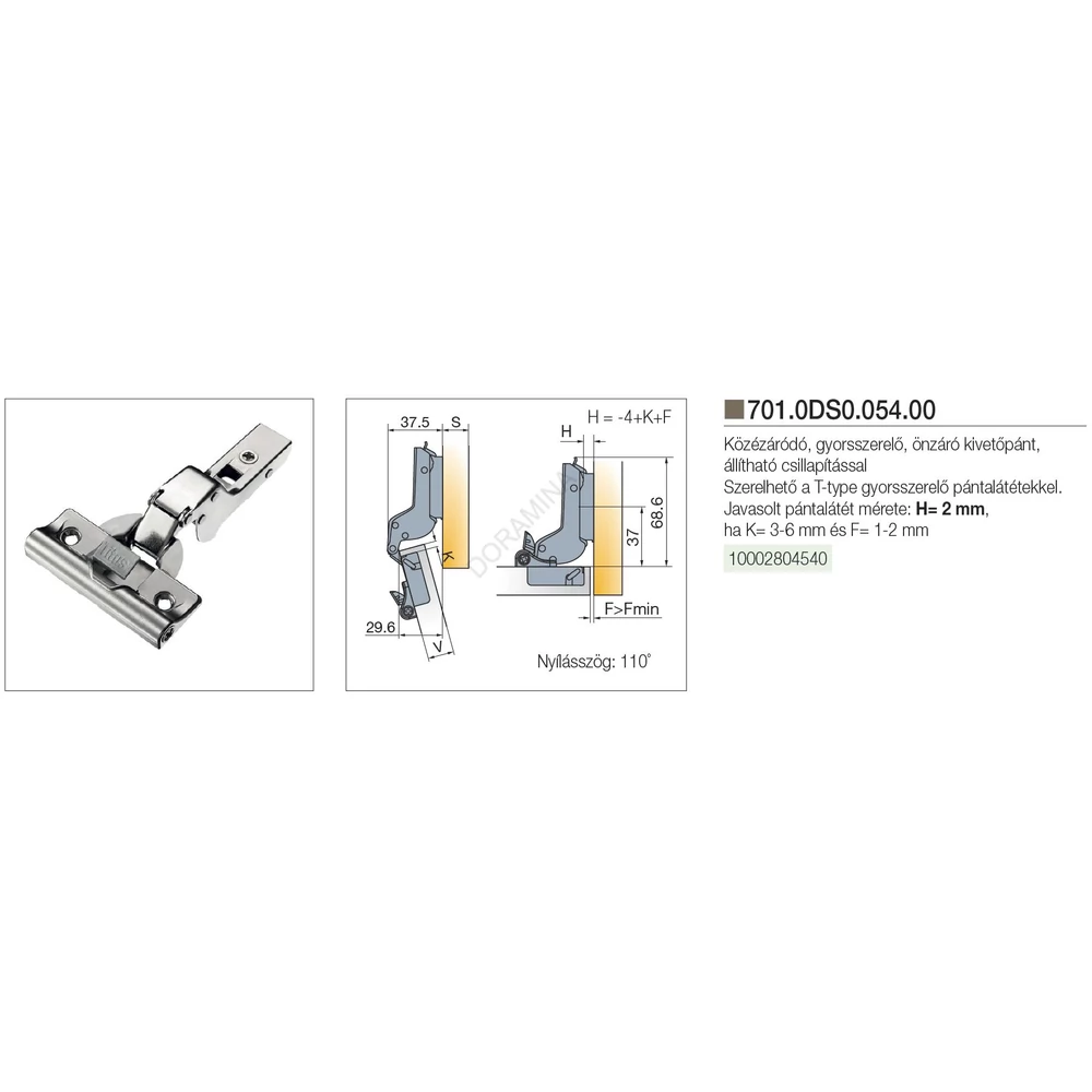 Kép 3/4 - BÚTORPÁNT TITUS 701.0DS0.054.00 T-TYPE KLIPPES GLISSANDO KÖZÉZÁRÓDÓ NIKKEL