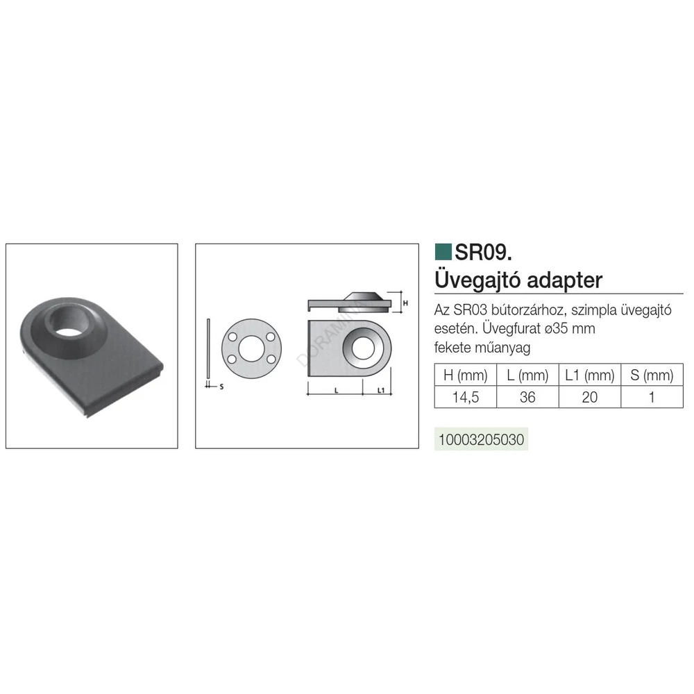 Kép 2/3 - SR BÚTORZÁR SR09 ÜVEGAJTÓ ADAPTER 60mm FEKETE