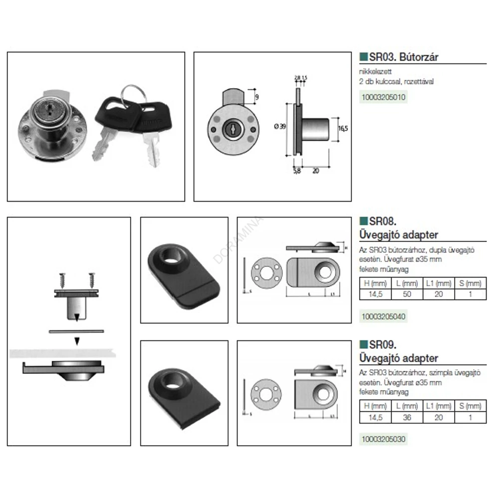 Kép 3/3 - SR BÚTORZÁR SR08 ÜVEGAJTÓ ADAPTER 74mm FEKETE