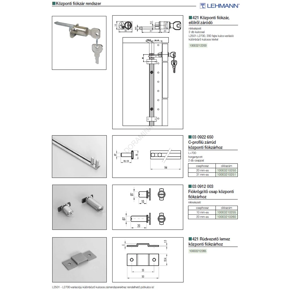 Kép 3/3 - LEHMANN BÚTORZÁR 03 0922 650 801 C-PROFILÚ RÚD 700 MM, 2 DB 20MM-ES CSAPPAL NIKKEL