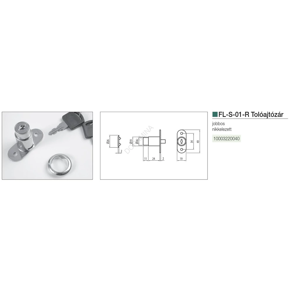 Kép 2/2 - FL BÚTORZÁR FL-S-01-R TOLÓAJTÓZÁR 19*24,5mm NIKKEL
