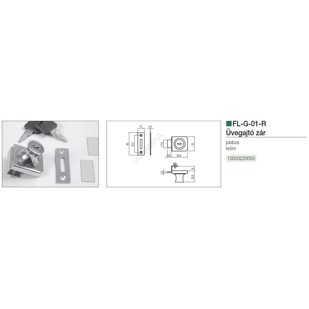 Kép 2/2 - FL BÚTORZÁR FL-G-01-R ÜVEGAJTÓZÁR D19*L22 NIKKEL