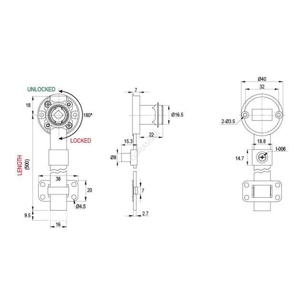 Kép 3/4 - CL BÚTORZÁR 702-CL2 KÖZPONTI FIÓKZÁR OLDALRA D=39,5mm, 500mm NIKKEL