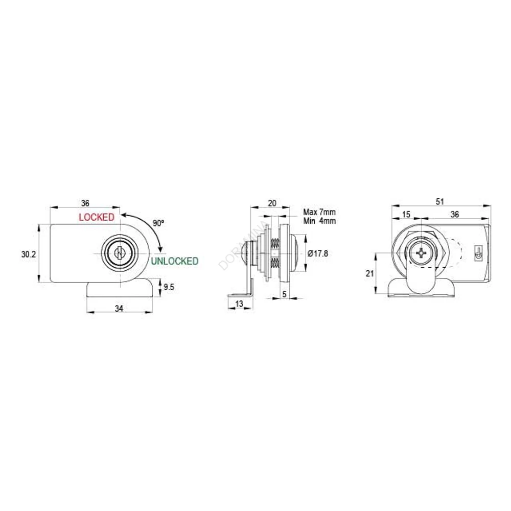 Kép 3/3 - CL BÚTORZÁR 855 ÜVEGAJTÓ ZÁR 30,2x51,1 mm MATT NIKKEL Hiv.: