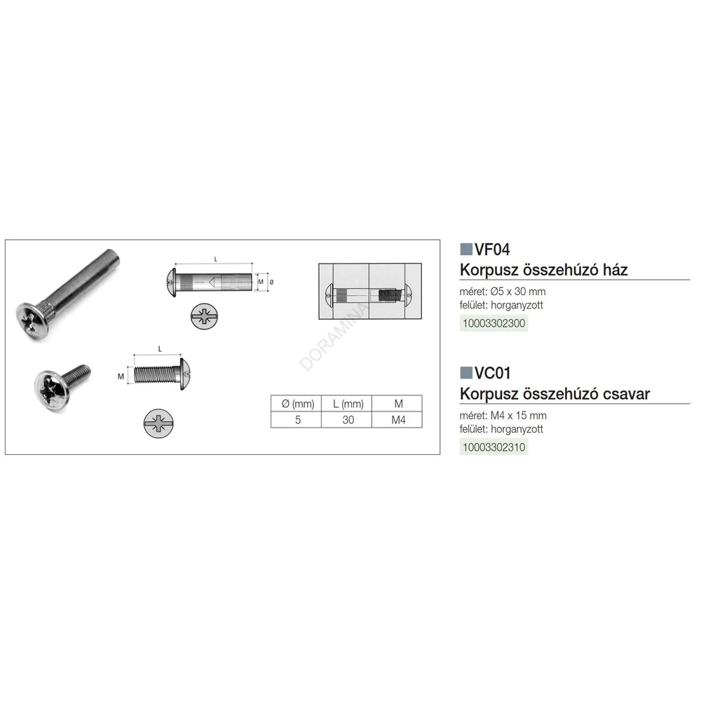 Kép 2/2 - ÖSSZEHÚZÓ VC01 KORPUSZÖSSZEHÚZÓ CSAVAR M4x15mm HORGANYZOTT