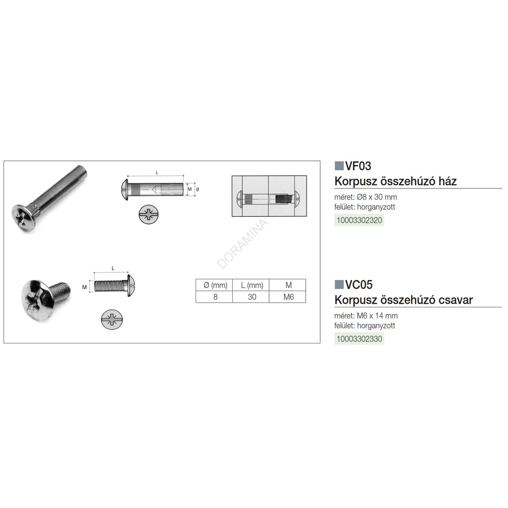 Kép 2/2 - ÖSSZEHÚZÓ VC05 KORPUSZÖSSZEHÚZÓ CSAVAR M6x14mm HORGANYZOTT