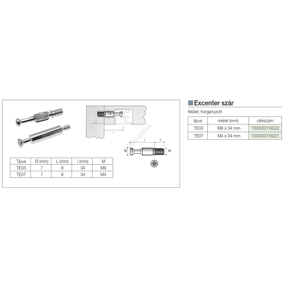 Kép 2/2 - ÖSSZEHÚZÓ TE07 EXCENTER SZÁR, M4 L=42mm HORGANYZOTT