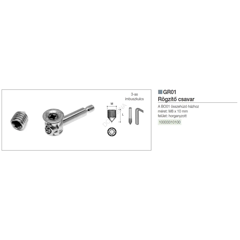 Kép 2/2 - ÖSSZEHÚZÓ GR01 RÖGZÍTŐ CSAVAR M8x10mm HORGANYZOTT