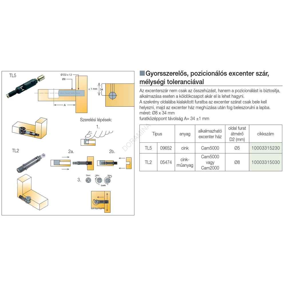 Kép 2/2 - ÖSSZEHÚZÓ TL5 EXCENTERSZÁR GYORSSZERELŐS 8x34mm FÉM