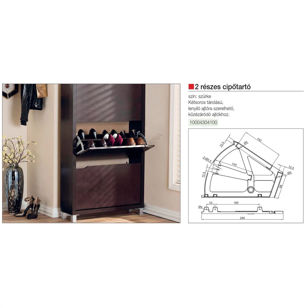 Kép 2/2 - CIPŐTARTÓ 2-RÉSZES 260x200mm SZÜRKE