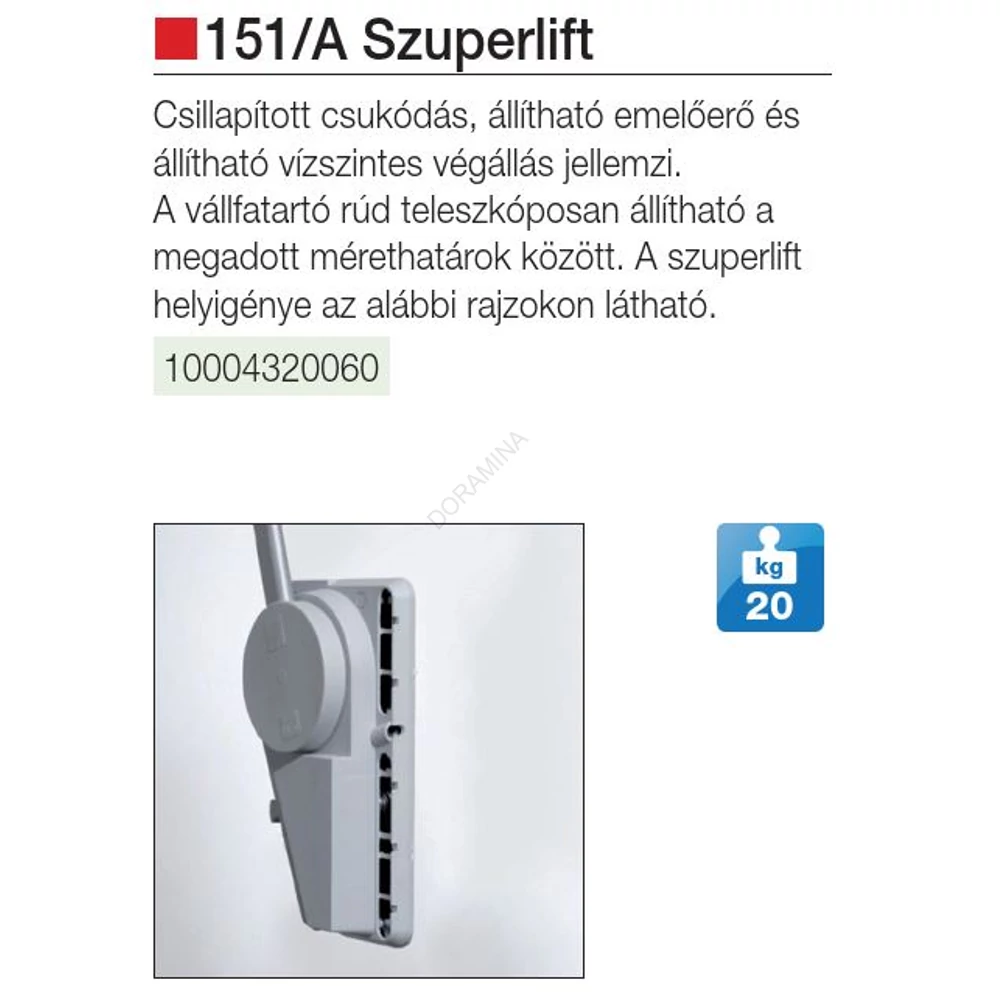 Kép 2/2 - GARDRÓBLIFT 151/A 750-1150 mm, 20kg teherbírású ALUMÍNIUM ruhalift
