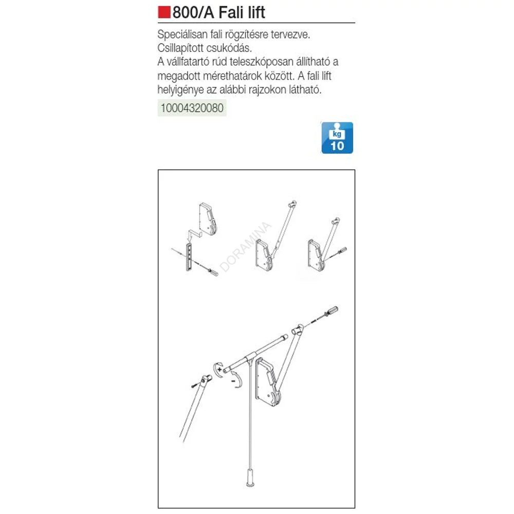Kép 2/2 - GARDRÓBLIFT 800/A FALRA SZERELHETŐ 750-1150 mm, 10kg ALUMÍNIUM