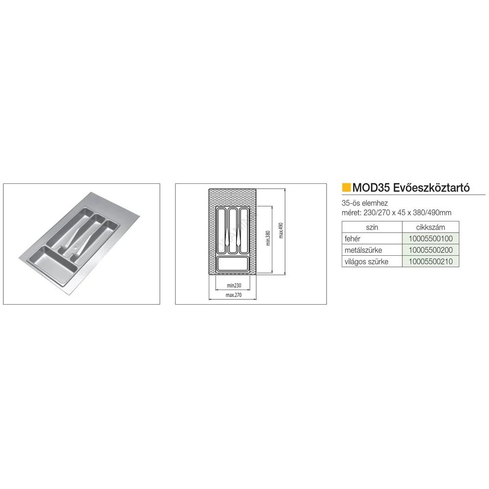 Kép 2/2 - EVŐESZKÖZTARTÓ MOD 35 490×270 mm FEHÉR