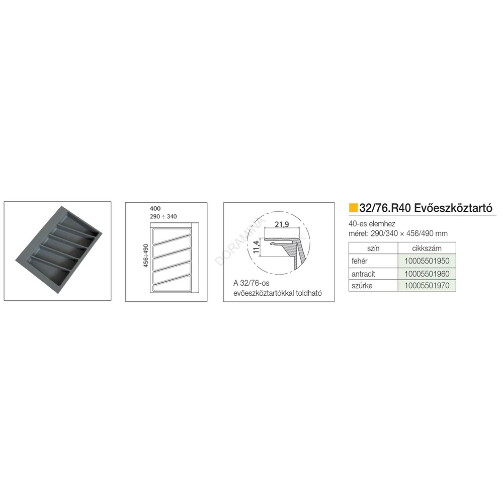 Kép 2/2 - EVŐESZKÖZTARTÓ 32/76.R40 490x340 mm ANTRACIT