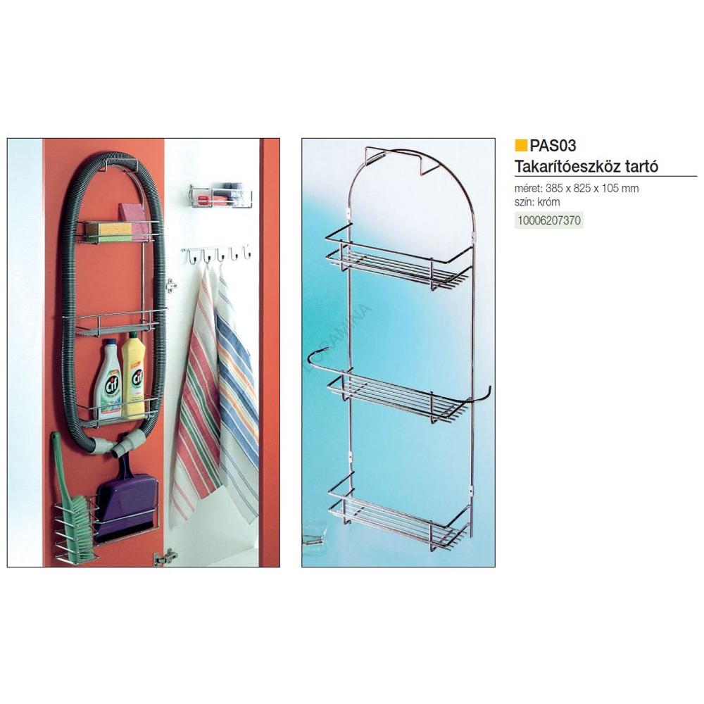 Kép 2/2 - FÜRDŐSZOBAI TÁROLÓ PAS03 TAKARITÓESZK TARTÓ 385×825×105 mm KRÓM