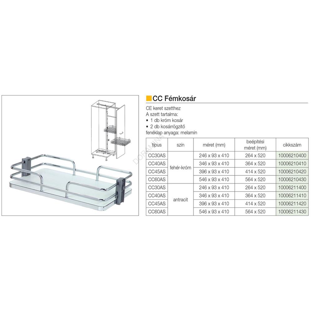 Kép 2/2 - BELSŐ FÉMRÁCS CC30AS FÉMKOSÁR 246×93×410mm KRÓM-FEHÉR Hiv.: