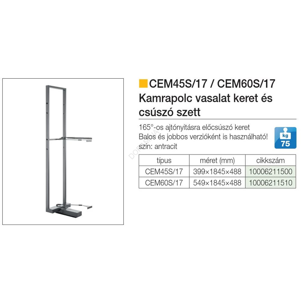 Kép 2/2 - BELSŐ FÉMRÁCS CEM60S KAMRAPOLC KERET 476×1920/2180×475mm ANTRACIT