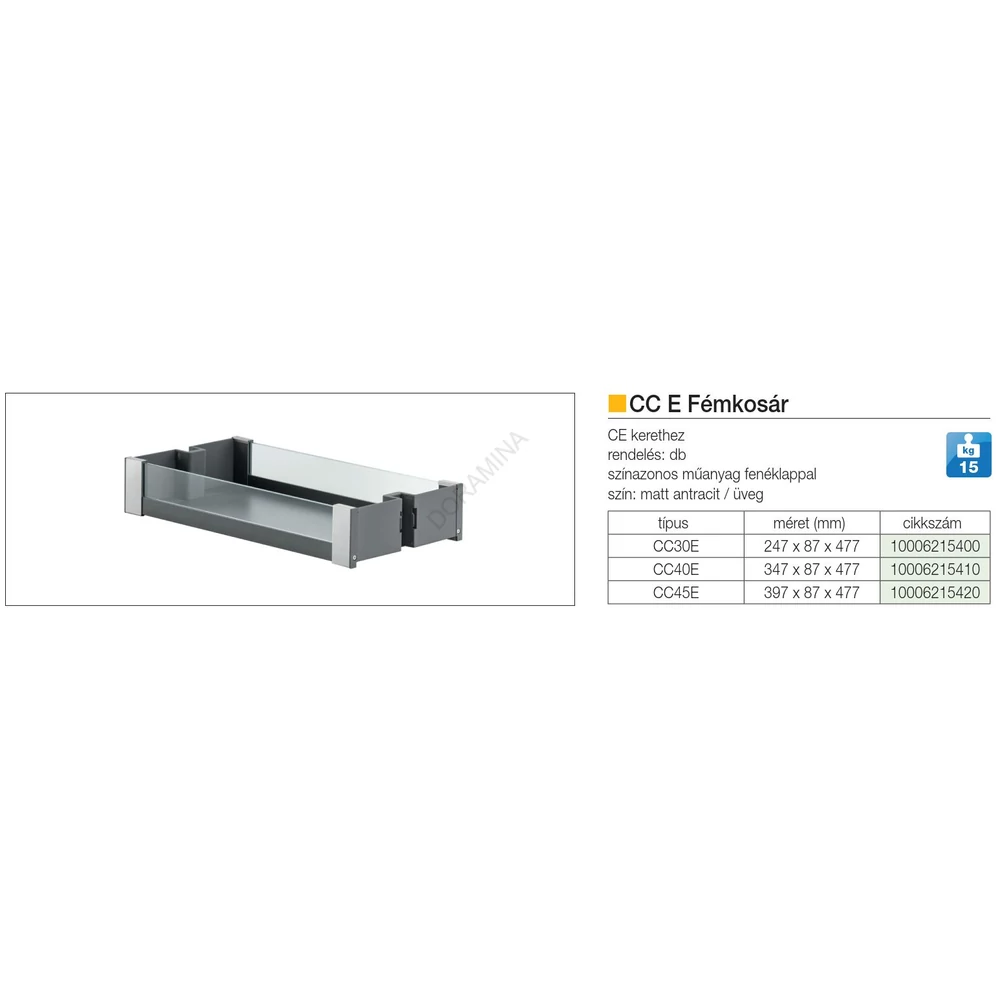 Kép 2/2 - BELSŐ FÉMRÁCS CC40E KOSÁR 346×93×410mm ANTRACIT