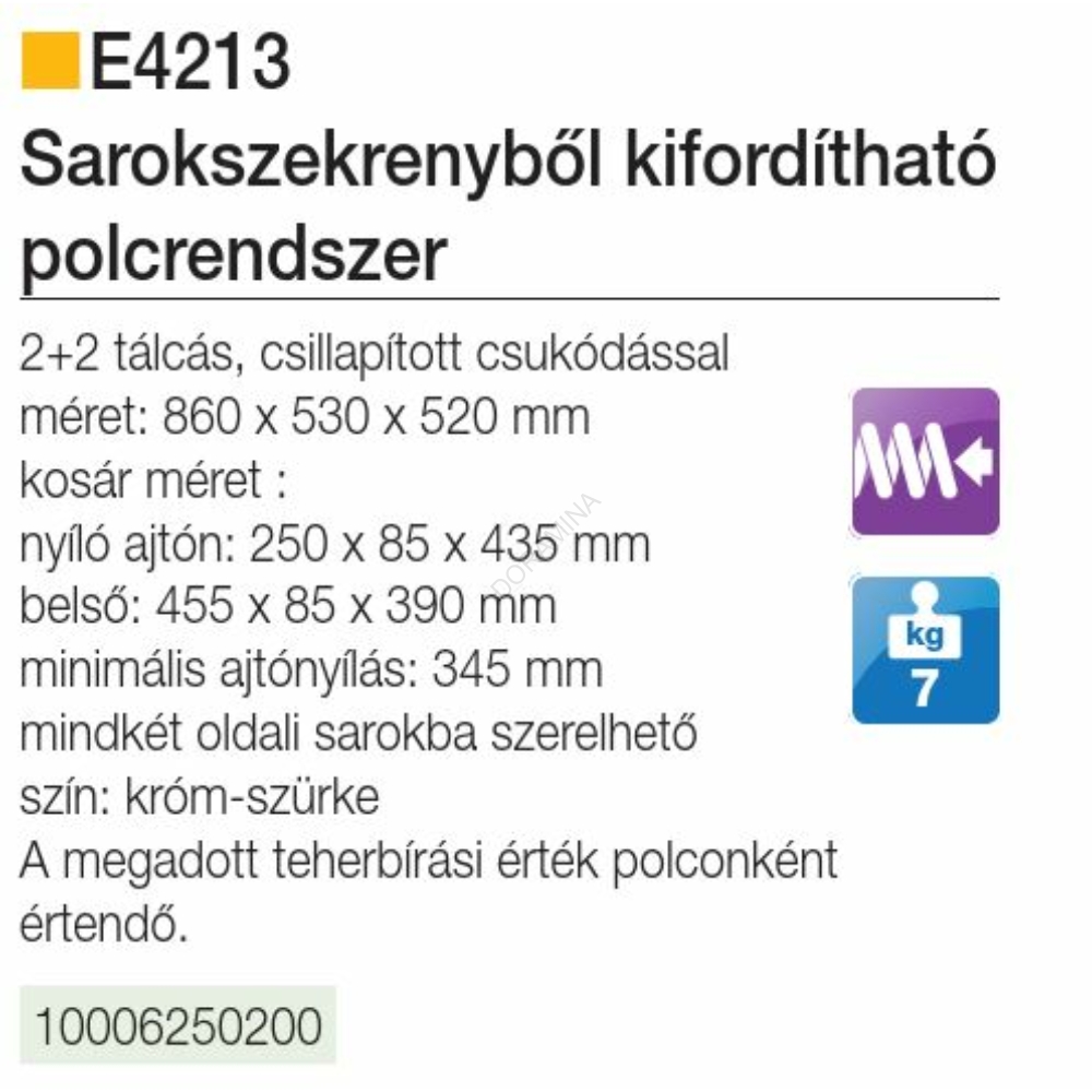 Kép 2/2 - BELSŐ FÉMRÁCS E4213 SAROKVASALAT CSILLAPÍTOTT 860x530x520mm KRÓM-SZÜRKE Hiv.: