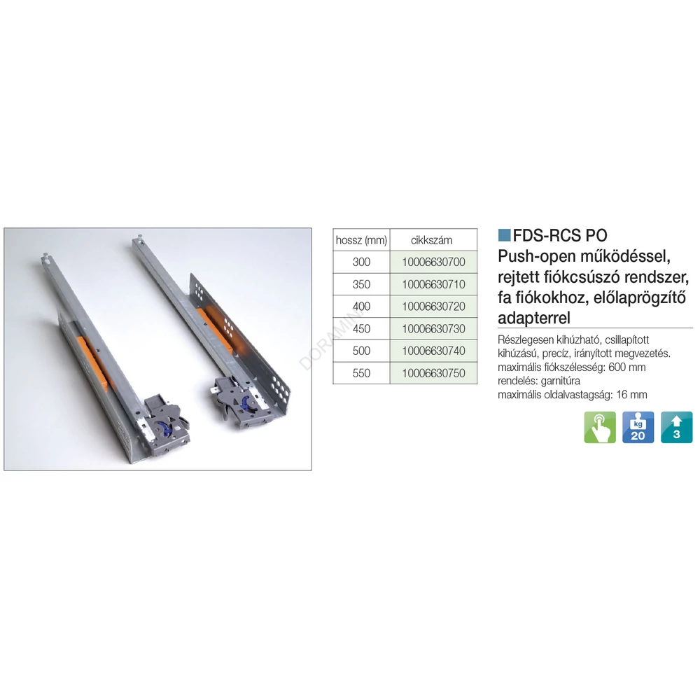 Kép 2/2 - FDS REJTETT FIÓKCSÚSZÓ FDS-RCS PO 350mm ACÉL