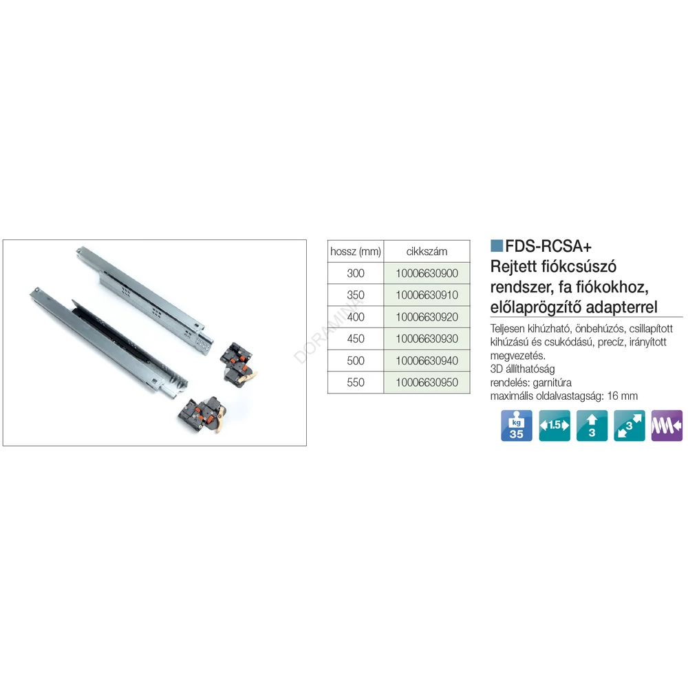 Kép 2/2 - FDS REJTETT FIÓKCSÚSZÓ FDS-RCSA+ 450mm,35kg ACÉL