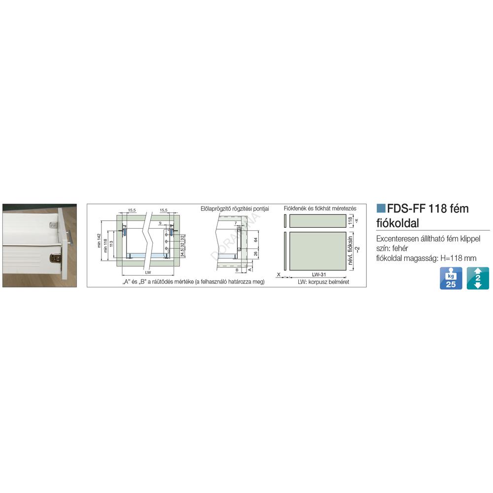 Kép 2/2 - FÉM FIÓKOLDAL FDS-FF 118x400mm FEHÉR