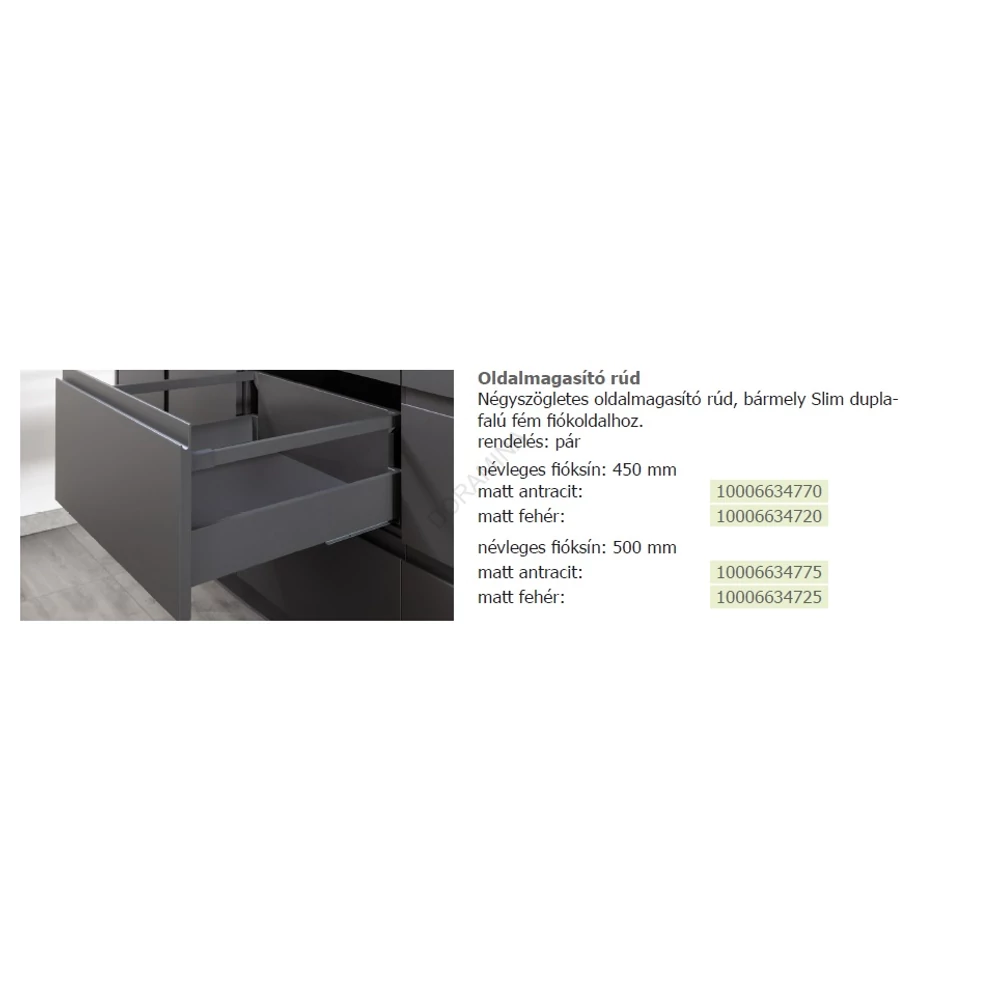 Kép 2/2 - SLIM DUPLAFALÚ FIÓKOLDAL OLDALMAGASÍTÓ RÚD 450mm ANTRACIT
