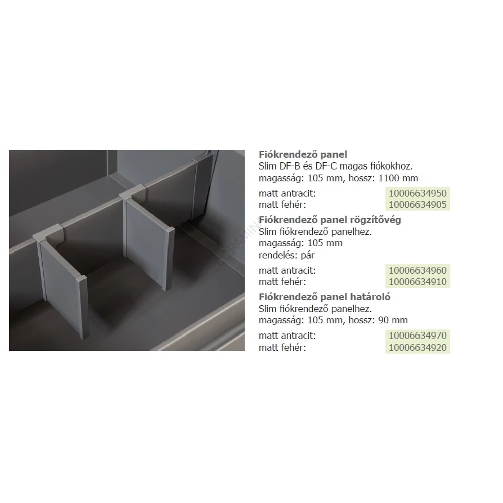 Kép 2/2 - SLIM DUPLAFALÚ FIÓKOLDAL DF-B/DF-C FIÓKRENDEZŐ PANEL HATÁROLÓ H=105mm, 90mm FEHÉR