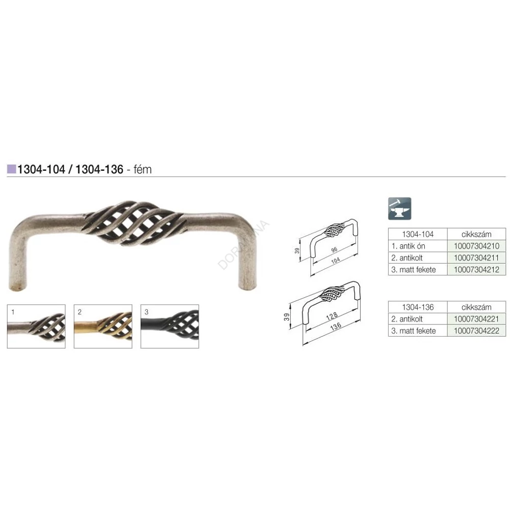 Kép 2/2 - BÚTORFOGANTYÚ 1304-104 96 ANTIKOLT EZÜST