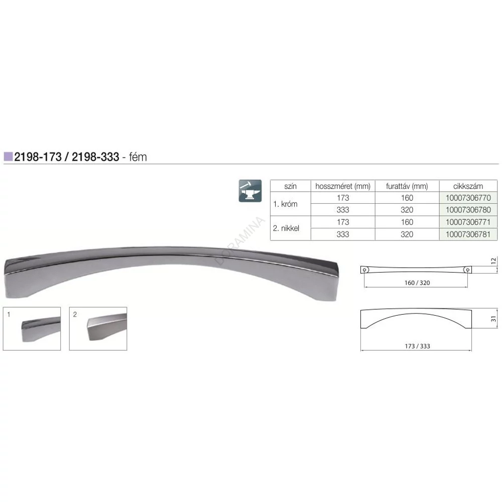 Kép 2/2 - BÚTORFOGANTYÚ 2198-333 ZN21 320 NIKKEL